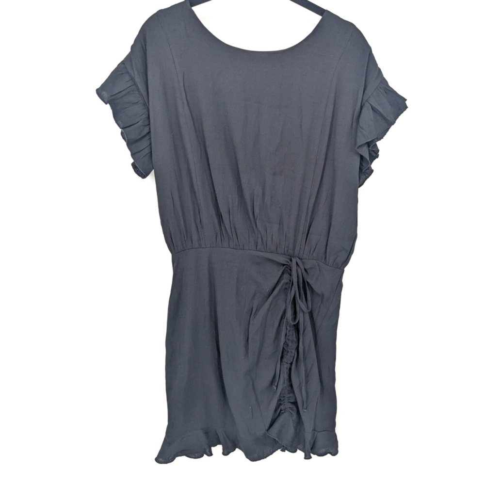 Stelen Dress Womens Medium Black E2372D Short Sleeve Ruffle Hem Tie Waist Cotton